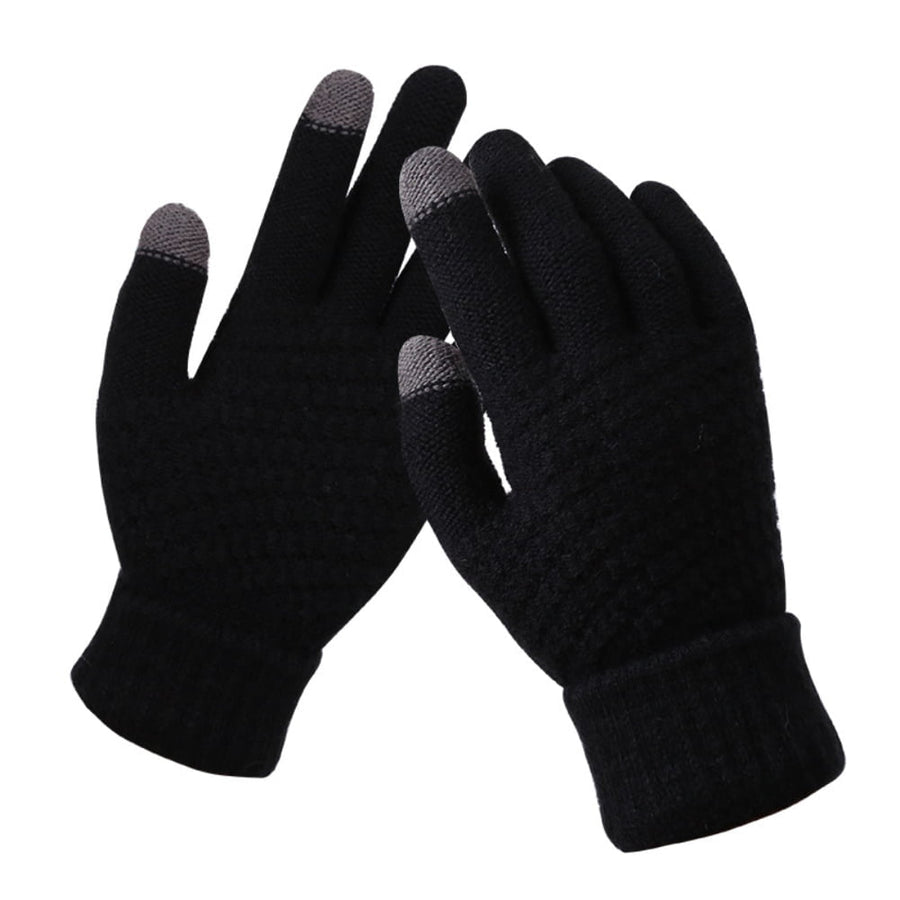 Women's Winter Touch Screen Gloves Warm Fleece Lined Knit Gloves Elastic Cuff Winter Texting Gloves Black