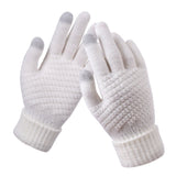 Women's Winter Touch Screen Gloves Warm Fleece Lined Knit Gloves Elastic Cuff Winter Texting Gloves White - Front View