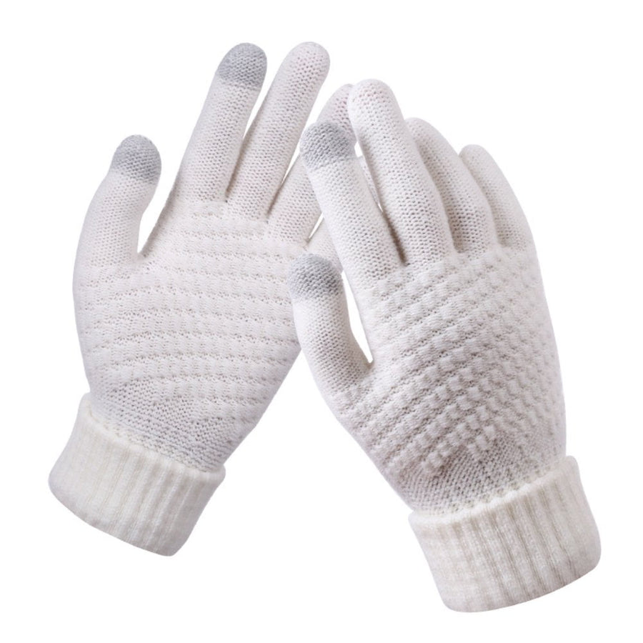 Women's Winter Touch Screen Gloves Warm Fleece Lined Knit Gloves Elastic Cuff Winter Texting Gloves White