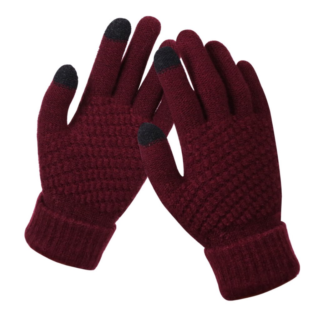 Women's Winter Touch Screen Gloves Warm Fleece Lined Knit Gloves Elastic Cuff Winter Texting Gloves Wine Red