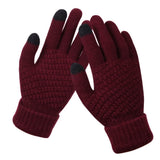 Women's Winter Touch Screen Gloves Warm Fleece Lined Knit Gloves Elastic Cuff Winter Texting Gloves Wine Red