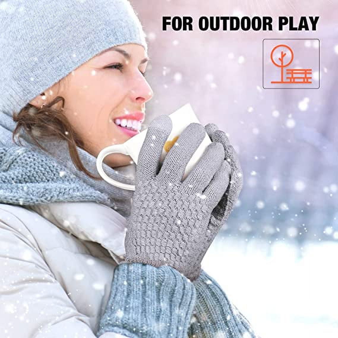 Women's Winter Touch Screen Gloves Warm Fleece Lined Knit Gloves Elastic Cuff Winter Texting Gloves Wine Red