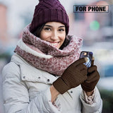 Women's Winter Touch Screen Gloves Warm Fleece Lined Knit Gloves Elastic Cuff Winter Texting Gloves Wine Red