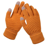 Women's Winter Touch Screen Gloves Warm Fleece Lined Knit Gloves Elastic Cuff Winter Texting Gloves Yellow - Front View