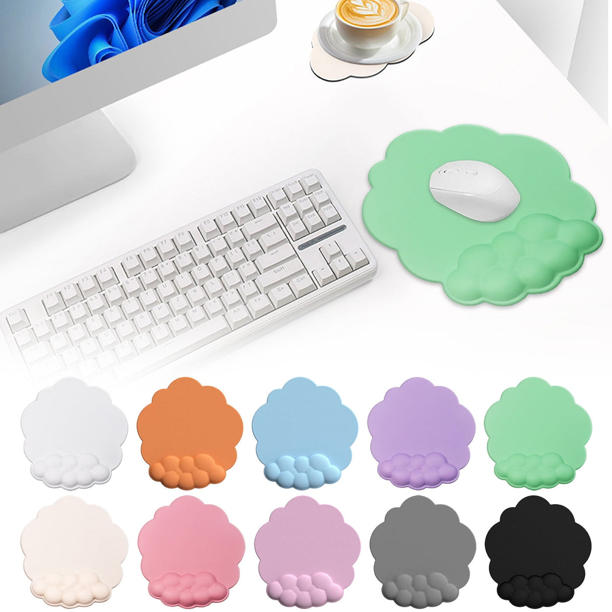Ergonomic Mouse Pad with Wrist Support Cute Cloud Shape Wrist Pad Memory Cotton Keyboard Hand Rest Non Slip Wrist Pad Non-Slip Mousepad for Computer Laptop as the picture shows