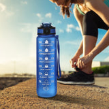 32Oz Water Bottle with Time Markers, Carry Strap, Leak-Proof for Fitness, Gym, Camping, Outdoor Sports Blue