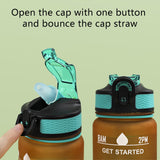 32Oz Water Bottle with Time Markers, Carry Strap, Leak-Proof for Fitness, Gym, Camping, Outdoor Sports Green - Top-Down View