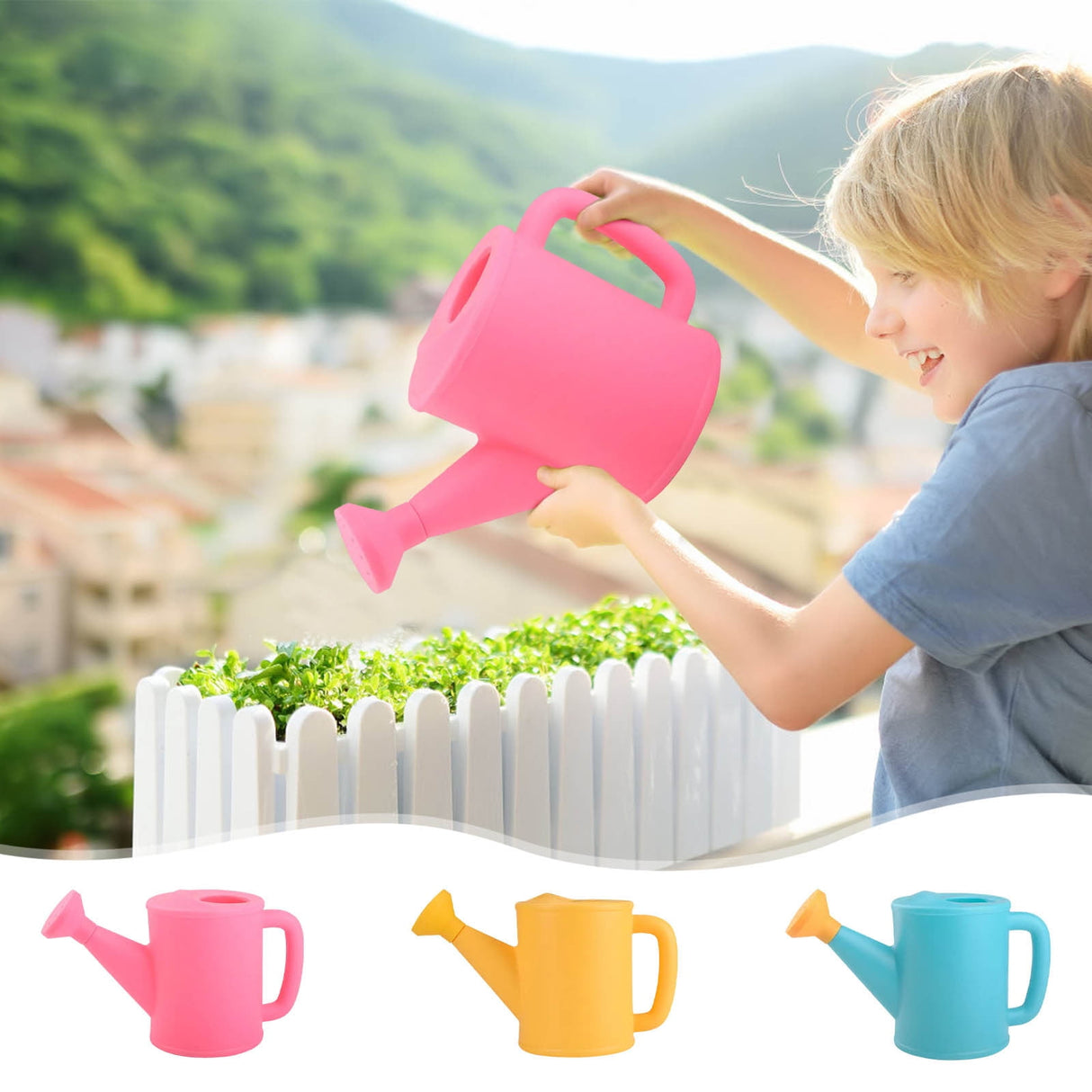 Watering Can 700ml Plastic Kids Watering Can Light-Weight Watering Can Indoor Plants for Artificial Plants Outdoor Garden Flowers Live Plants, Sturdy Gardening Watering Can for Kids Blue