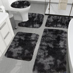 Tie-Dye Bathroom Rugs Sets, Non-Slip Bath Mat Set 5 Piece, Soft Comfortable Washable Bathroom Mat Set, Quicker Dry Bathroom Rug with Toilet Rug Black