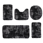 Tie-Dye Bathroom Rugs Sets, Non-Slip Bath Mat Set 5 Piece, Soft Comfortable Washable Bathroom Mat Set, Quicker Dry Bathroom Rug with Toilet Rug Black