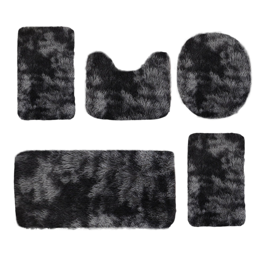 Tie-Dye Bathroom Rugs Sets, Non-Slip Bath Mat Set 5 Piece, Soft Comfortable Washable Bathroom Mat Set, Quicker Dry Bathroom Rug with Toilet Rug Black