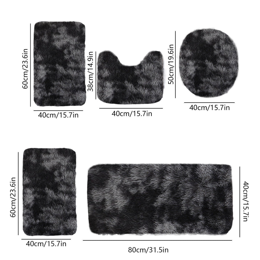 Tie-Dye Bathroom Rugs Sets, Non-Slip Bath Mat Set 5 Piece, Soft Comfortable Washable Bathroom Mat Set, Quicker Dry Bathroom Rug with Toilet Rug Black