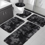 Tie-Dye Bathroom Rugs Sets, Non-Slip Bath Mat Set 5 Piece, Soft Comfortable Washable Bathroom Mat Set, Quicker Dry Bathroom Rug with Toilet Rug Black