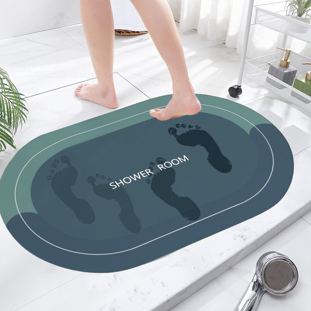 Oval Bathroom Rugs, Extra Soft Absorbent Bath Mat, 15.7"x23.6" Quicker Dry Washable Bath Mats for Bathroom, Tub and Shower, Non-Slip Bathroom Rug Blue