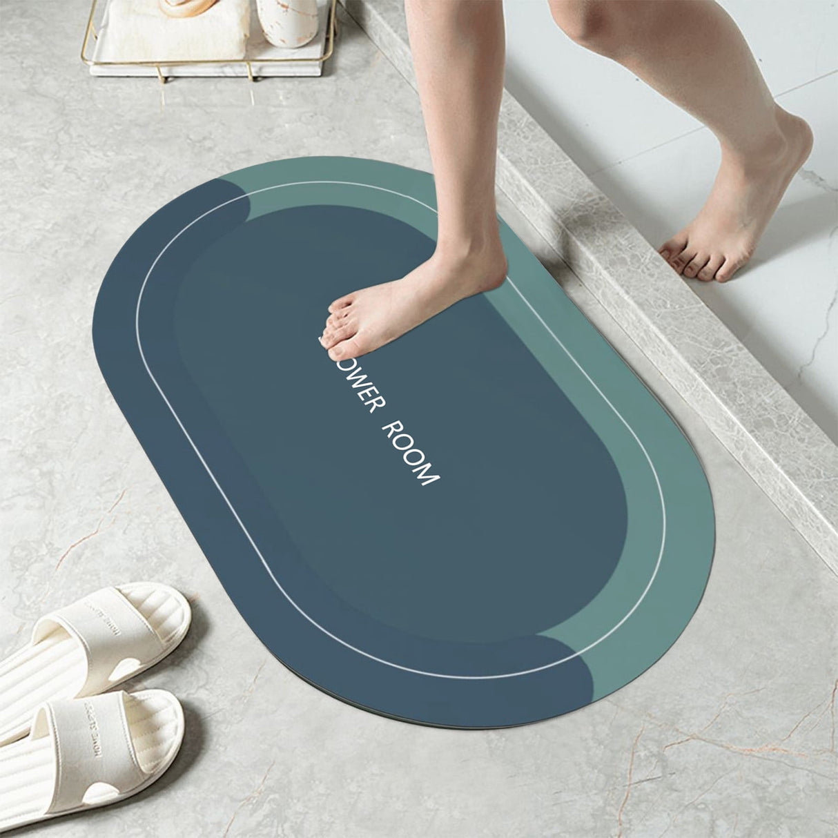 Oval Bathroom Rugs, Extra Soft Absorbent Bath Mat, 15.7"x23.6" Quicker Dry Washable Bath Mats for Bathroom, Tub and Shower, Non-Slip Bathroom Rug Blue