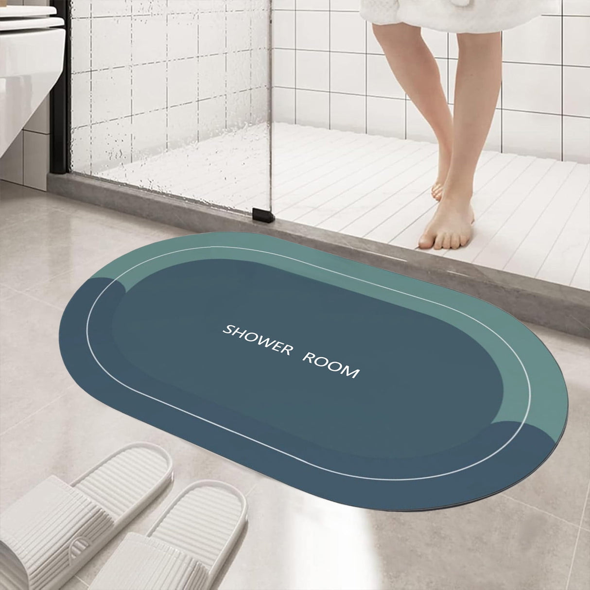 Oval Bathroom Rugs, Extra Soft Absorbent Bath Mat, 15.7"x23.6" Quicker Dry Washable Bath Mats for Bathroom, Tub and Shower, Non-Slip Bathroom Rug Blue