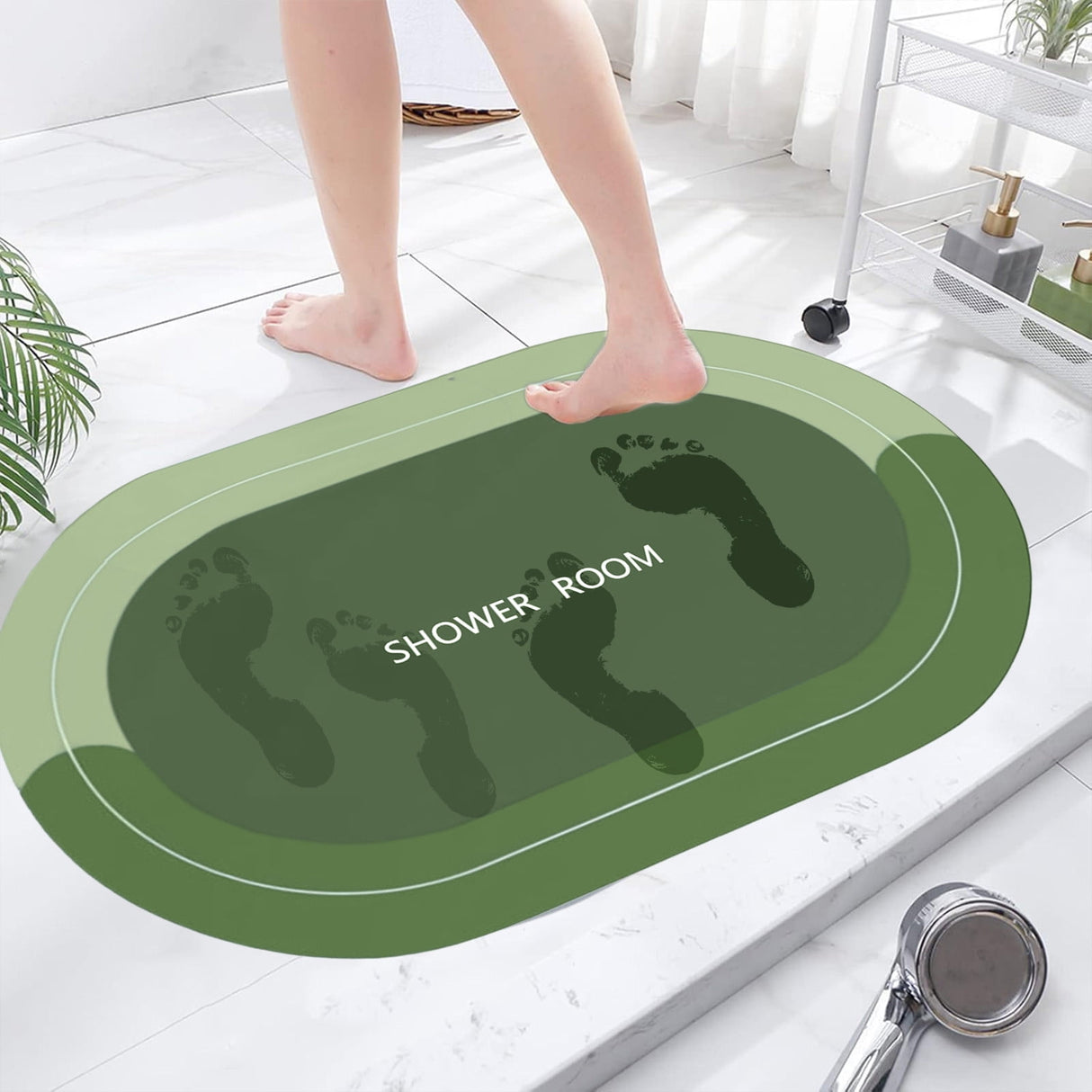 Oval Bathroom Rugs, Extra Soft Absorbent Bath Mat, 15.7"x23.6" Quicker Dry Washable Bath Mats for Bathroom, Tub and Shower, Non-Slip Bathroom Rug Green