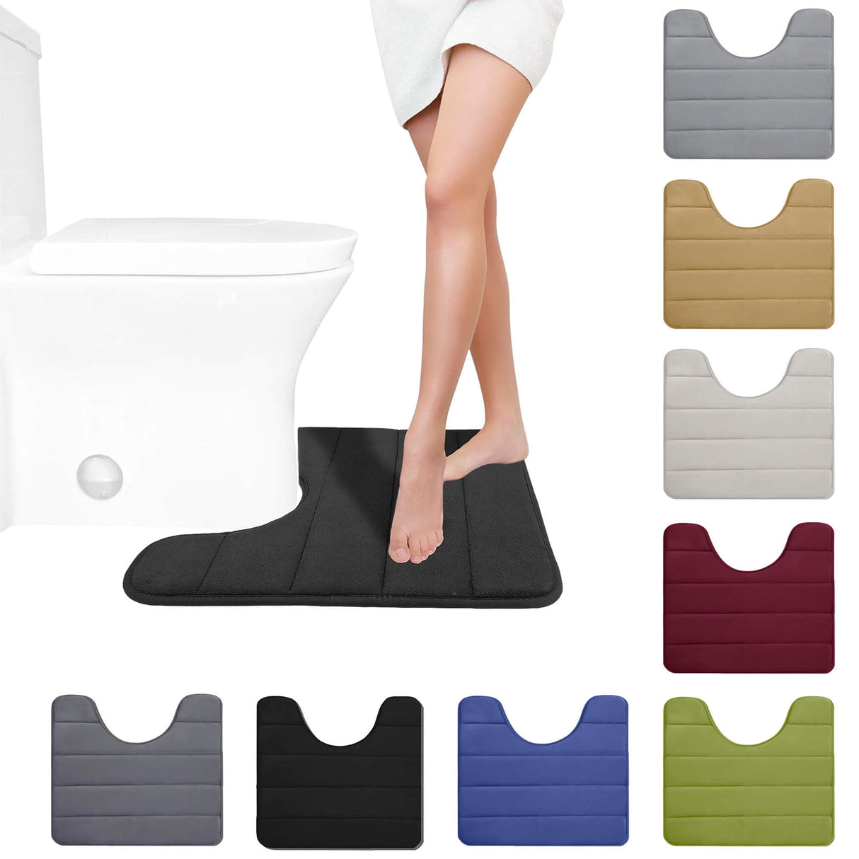 Memory Foam Toilet Rug, Non-Slip Bathroom Rugs, Toilet Rugs U Shaped Washable, Commode Contour Rug, Soft Comfortable Super Water Absorption #1_Dark Gray