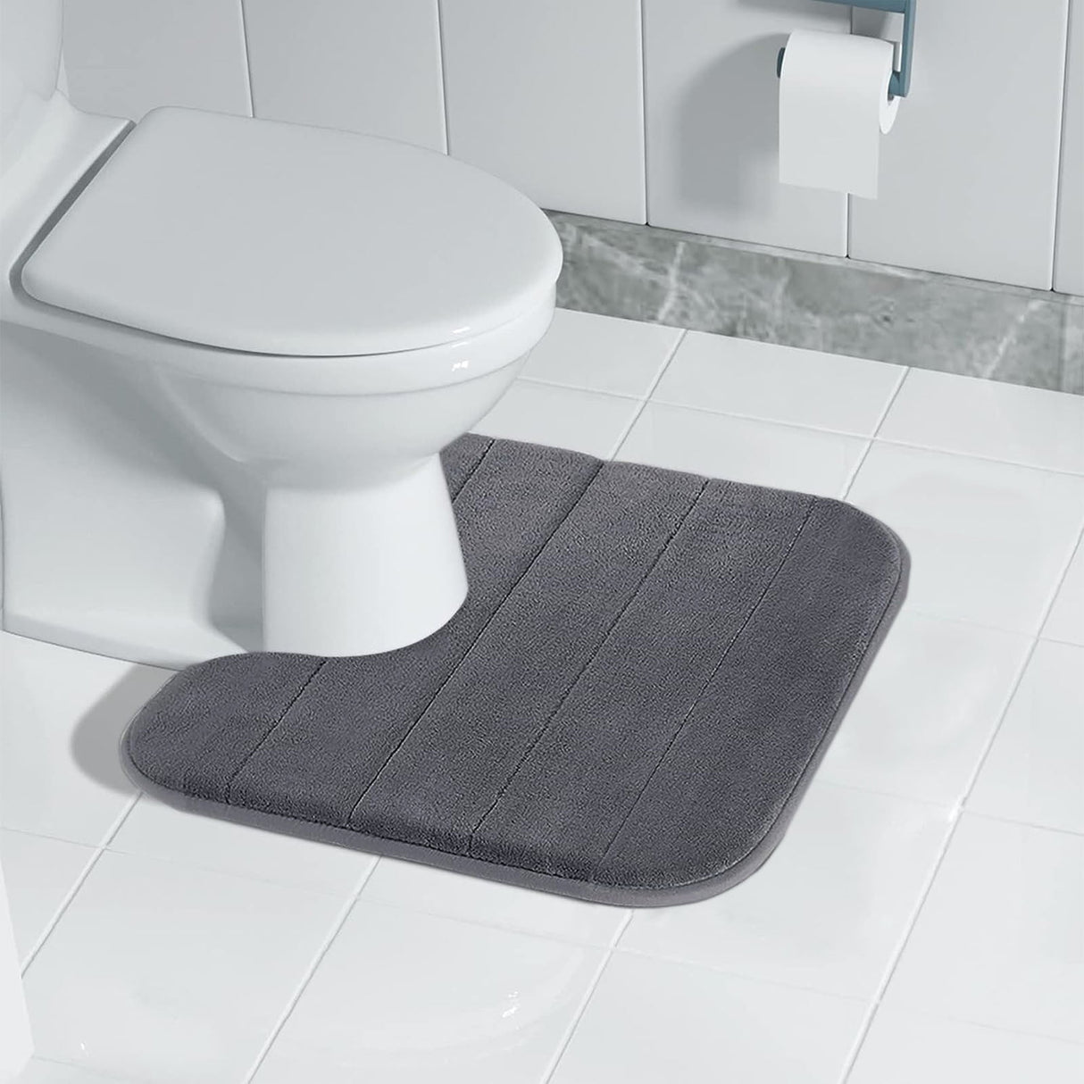Memory Foam Toilet Rug, Non-Slip Bathroom Rugs, Toilet Rugs U Shaped Washable, Commode Contour Rug, Soft Comfortable Super Water Absorption #1_Dark Gray