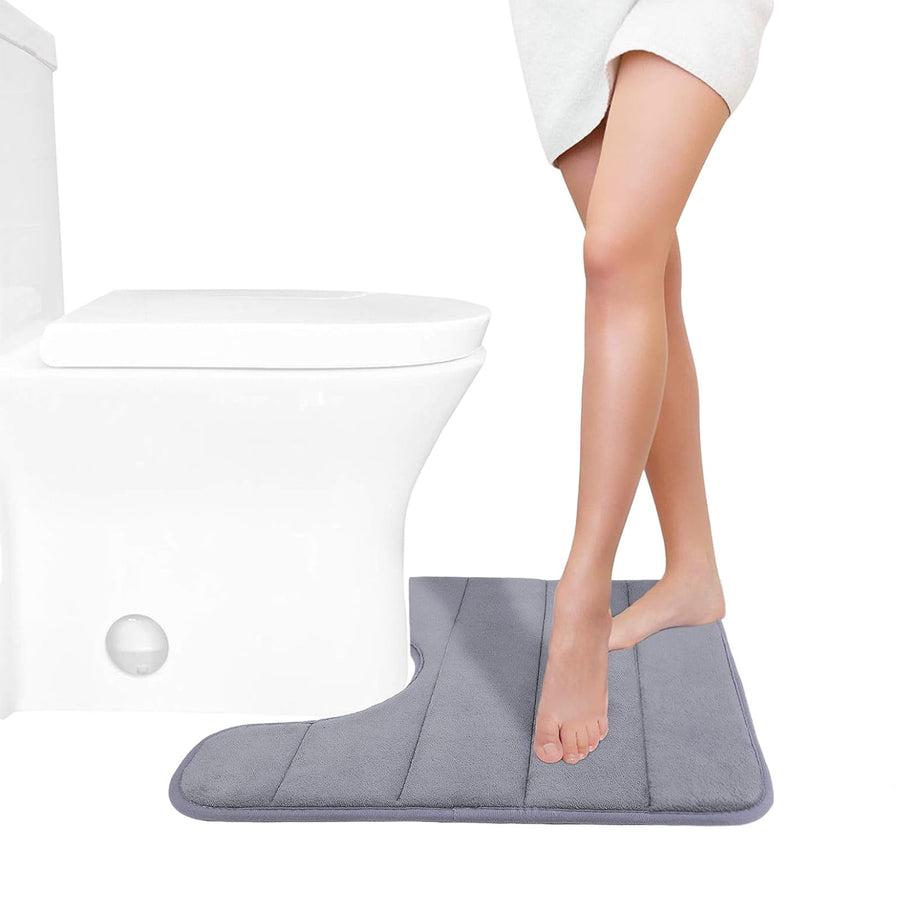 Memory Foam Toilet Rug, Non-Slip Bathroom Rugs, Toilet Rugs U Shaped Washable, Commode Contour Rug, Soft Comfortable Super Water Absorption #1_Gray