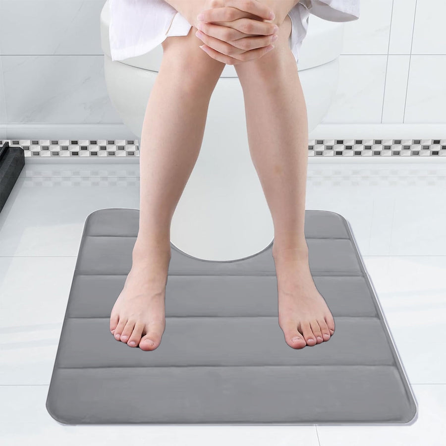 Memory Foam Toilet Rug, Non-Slip Bathroom Rugs, Toilet Rugs U Shaped Washable, Commode Contour Rug, Soft Comfortable Super Water Absorption #1_Gray