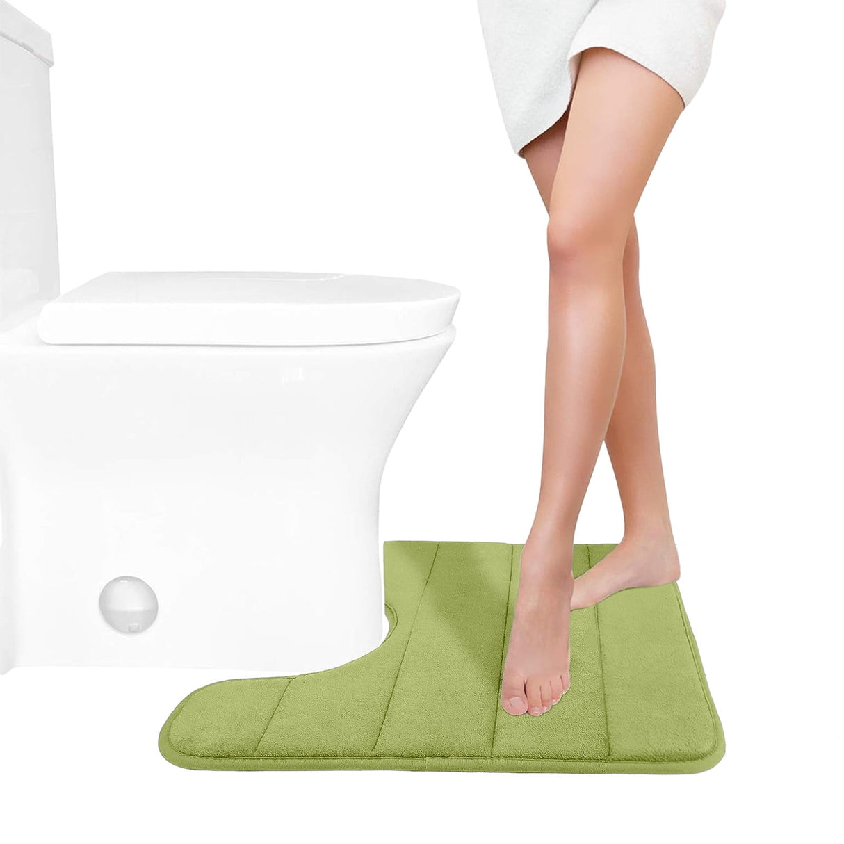Memory Foam Toilet Rug, Non-Slip Bathroom Rugs, Toilet Rugs U Shaped Washable, Commode Contour Rug, Soft Comfortable Super Water Absorption #1_Green
