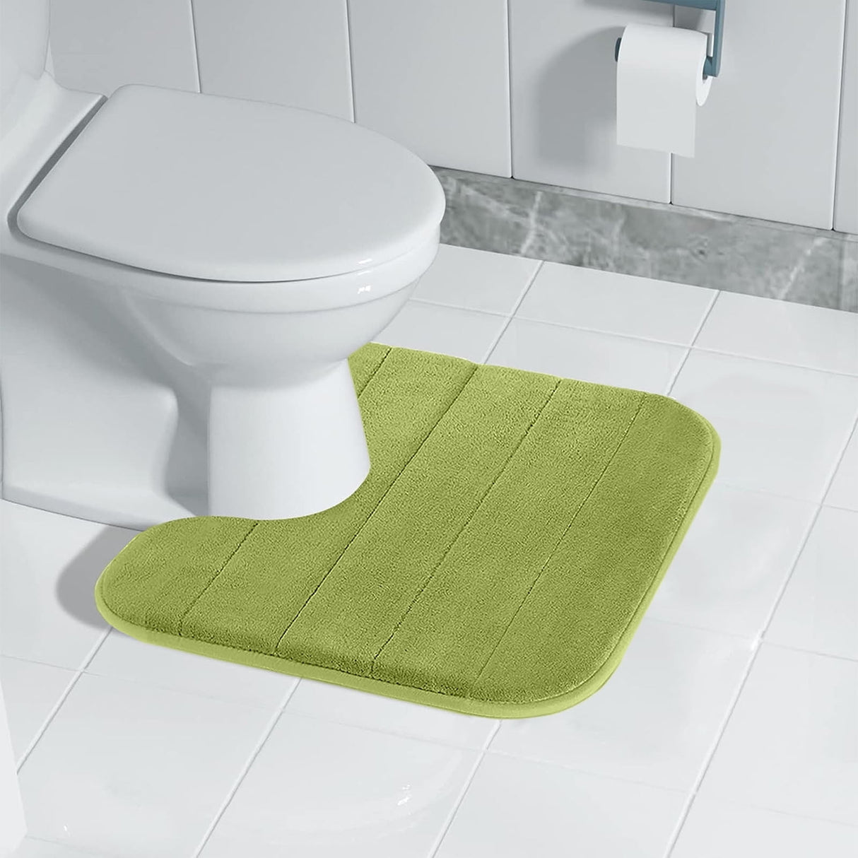 Memory Foam Toilet Rug, Non-Slip Bathroom Rugs, Toilet Rugs U Shaped Washable, Commode Contour Rug, Soft Comfortable Super Water Absorption #1_Green