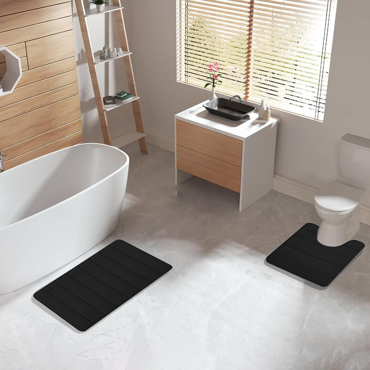 Memory Foam Toilet Rug, Non-Slip Bathroom Rugs, Toilet Rugs U Shaped Washable, Commode Contour Rug, Soft Comfortable Super Water Absorption #2_Black