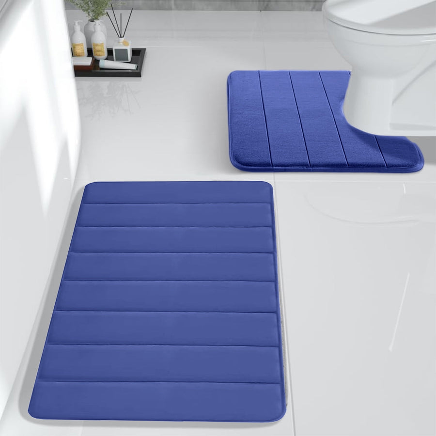 Memory Foam Toilet Rug, Non-Slip Bathroom Rugs, Toilet Rugs U Shaped Washable, Commode Contour Rug, Soft Comfortable Super Water Absorption #2_Blue