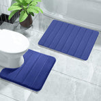 Memory Foam Toilet Rug, Non-Slip Bathroom Rugs, Toilet Rugs U Shaped Washable, Commode Contour Rug, Soft Comfortable Super Water Absorption #2_Blue