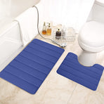 Memory Foam Toilet Rug, Non-Slip Bathroom Rugs, Toilet Rugs U Shaped Washable, Commode Contour Rug, Soft Comfortable Super Water Absorption #2_Blue
