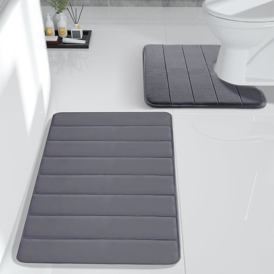 Memory Foam Toilet Rug, Non-Slip Bathroom Rugs, Toilet Rugs U Shaped Washable, Commode Contour Rug, Soft Comfortable Super Water Absorption #2_Dark Gray