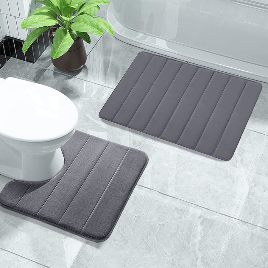 Memory Foam Toilet Rug, Non-Slip Bathroom Rugs, Toilet Rugs U Shaped Washable, Commode Contour Rug, Soft Comfortable Super Water Absorption #2_Dark Gray
