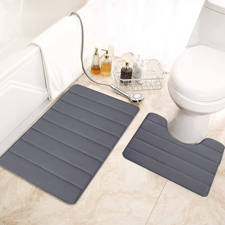 Memory Foam Toilet Rug, Non-Slip Bathroom Rugs, Toilet Rugs U Shaped Washable, Commode Contour Rug, Soft Comfortable Super Water Absorption #2_Dark Gray