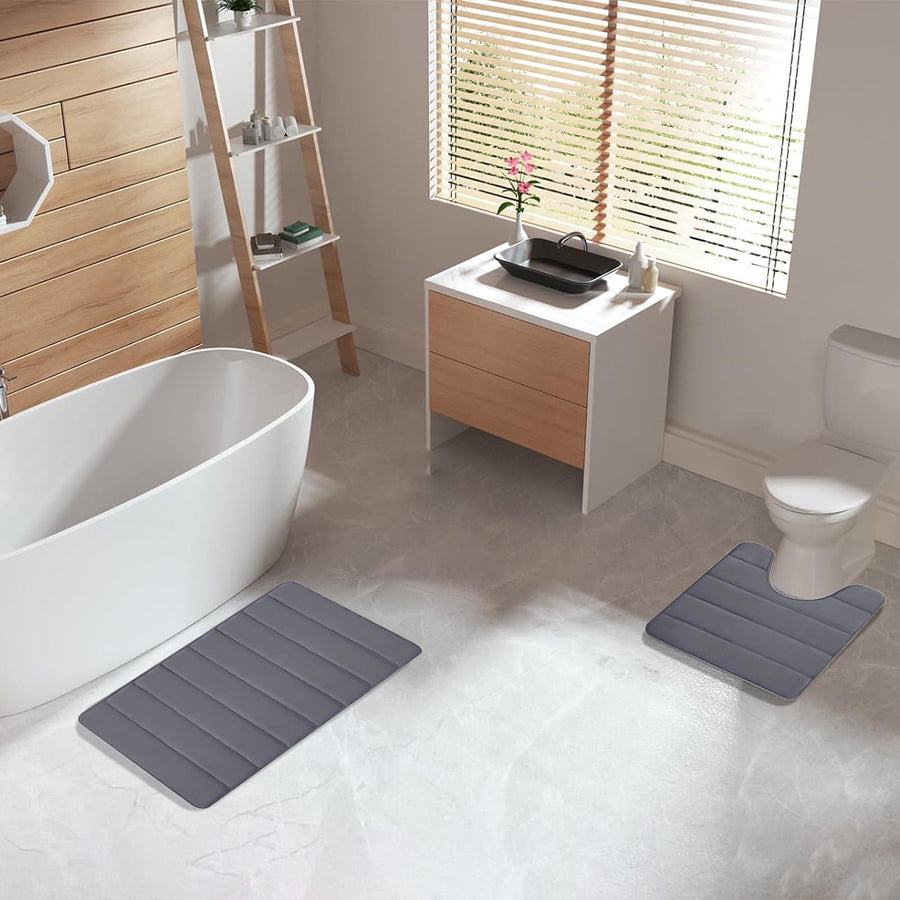 Memory Foam Toilet Rug, Non-Slip Bathroom Rugs, Toilet Rugs U Shaped Washable, Commode Contour Rug, Soft Comfortable Super Water Absorption #2_Dark Gray