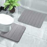 Memory Foam Toilet Rug, Non-Slip Bathroom Rugs, Toilet Rugs U Shaped Washable, Commode Contour Rug, Soft Comfortable Super Water Absorption #2_Gray - Top-Down View