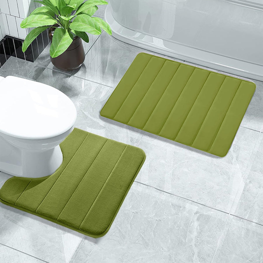 Memory Foam Toilet Rug, Non-Slip Bathroom Rugs, Toilet Rugs U Shaped Washable, Commode Contour Rug, Soft Comfortable Super Water Absorption #2_Green