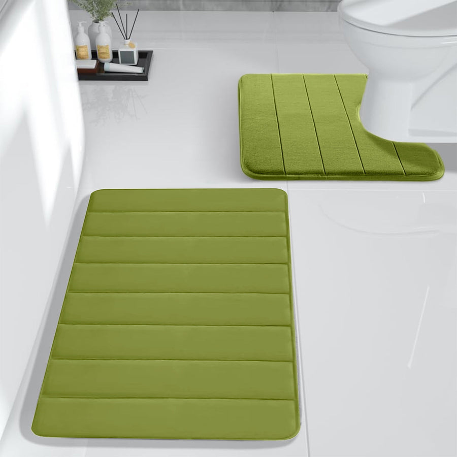 Memory Foam Toilet Rug, Non-Slip Bathroom Rugs, Toilet Rugs U Shaped Washable, Commode Contour Rug, Soft Comfortable Super Water Absorption #2_Green