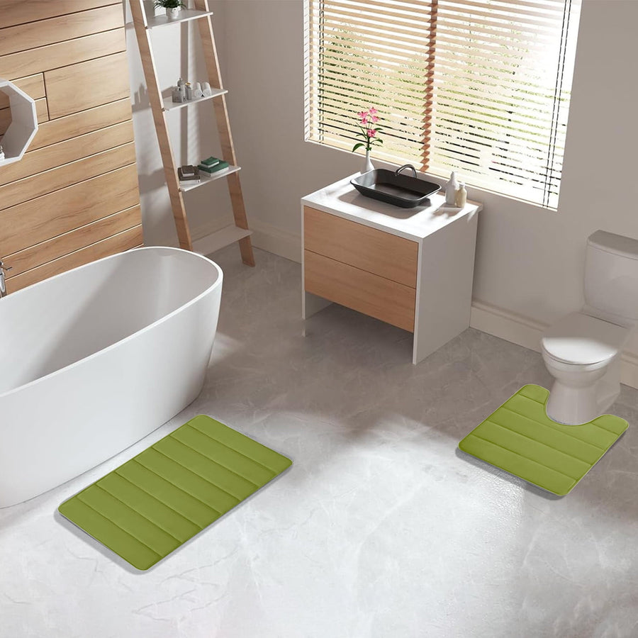 Memory Foam Toilet Rug, Non-Slip Bathroom Rugs, Toilet Rugs U Shaped Washable, Commode Contour Rug, Soft Comfortable Super Water Absorption #2_Green