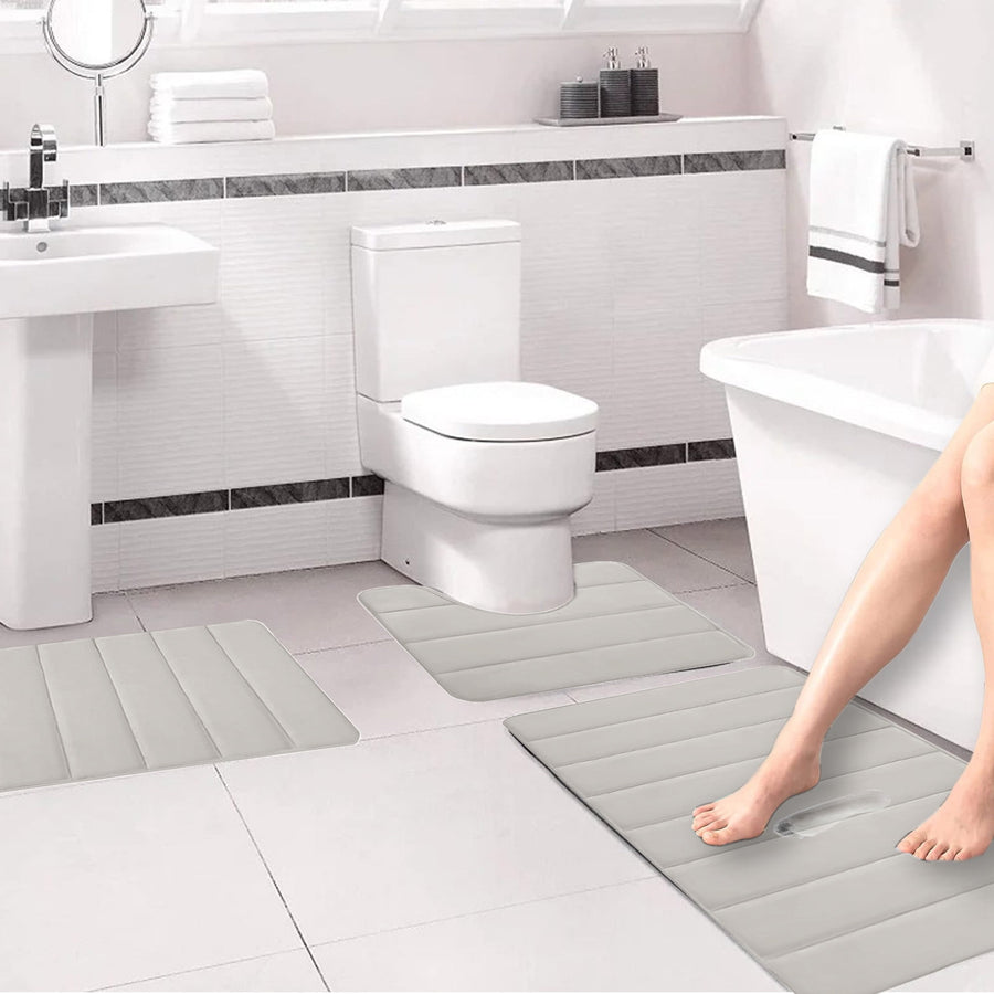 Memory Foam Toilet Rug, Non-Slip Bathroom Rugs, Toilet Rugs U Shaped Washable, Commode Contour Rug, Soft Comfortable Super Water Absorption #3_Beige