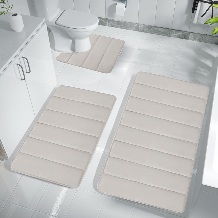 Memory Foam Toilet Rug, Non-Slip Bathroom Rugs, Toilet Rugs U Shaped Washable, Commode Contour Rug, Soft Comfortable Super Water Absorption #3_Beige