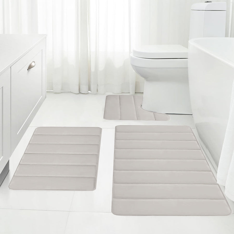 Memory Foam Toilet Rug, Non-Slip Bathroom Rugs, Toilet Rugs U Shaped Washable, Commode Contour Rug, Soft Comfortable Super Water Absorption #3_Beige