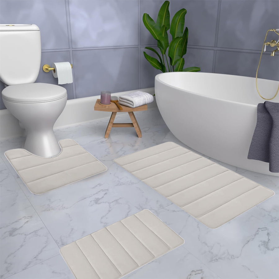 Memory Foam Toilet Rug, Non-Slip Bathroom Rugs, Toilet Rugs U Shaped Washable, Commode Contour Rug, Soft Comfortable Super Water Absorption #3_Beige