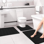 Memory Foam Toilet Rug, Non-Slip Bathroom Rugs, Toilet Rugs U Shaped Washable, Commode Contour Rug, Soft Comfortable Super Water Absorption #3_Black