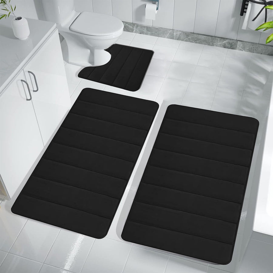 Memory Foam Toilet Rug, Non-Slip Bathroom Rugs, Toilet Rugs U Shaped Washable, Commode Contour Rug, Soft Comfortable Super Water Absorption #3_Black