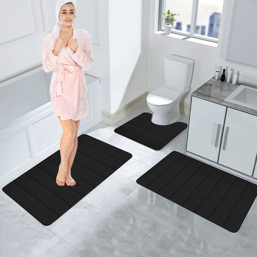 Memory Foam Toilet Rug, Non-Slip Bathroom Rugs, Toilet Rugs U Shaped Washable, Commode Contour Rug, Soft Comfortable Super Water Absorption #3_Black