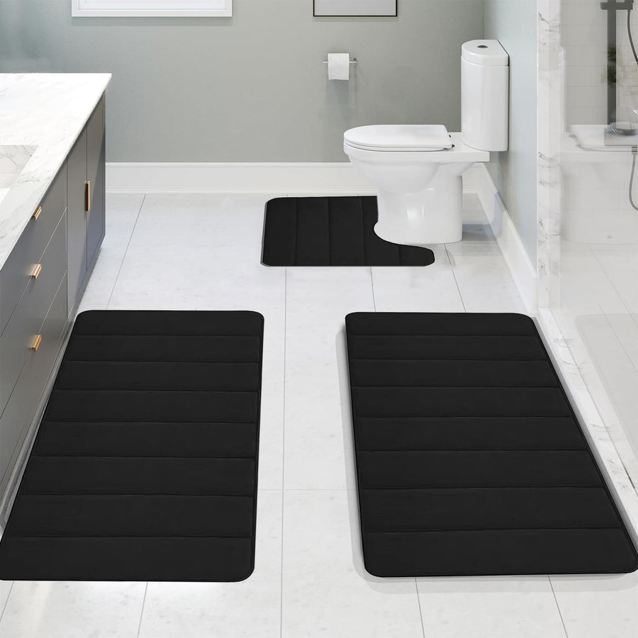 Memory Foam Toilet Rug, Non-Slip Bathroom Rugs, Toilet Rugs U Shaped Washable, Commode Contour Rug, Soft Comfortable Super Water Absorption #3_Black