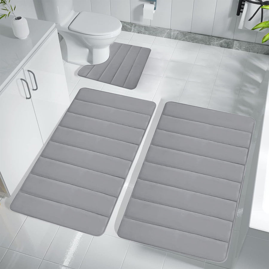 Memory Foam Toilet Rug, Non-Slip Bathroom Rugs, Toilet Rugs U Shaped Washable, Commode Contour Rug, Soft Comfortable Super Water Absorption #3_Gray