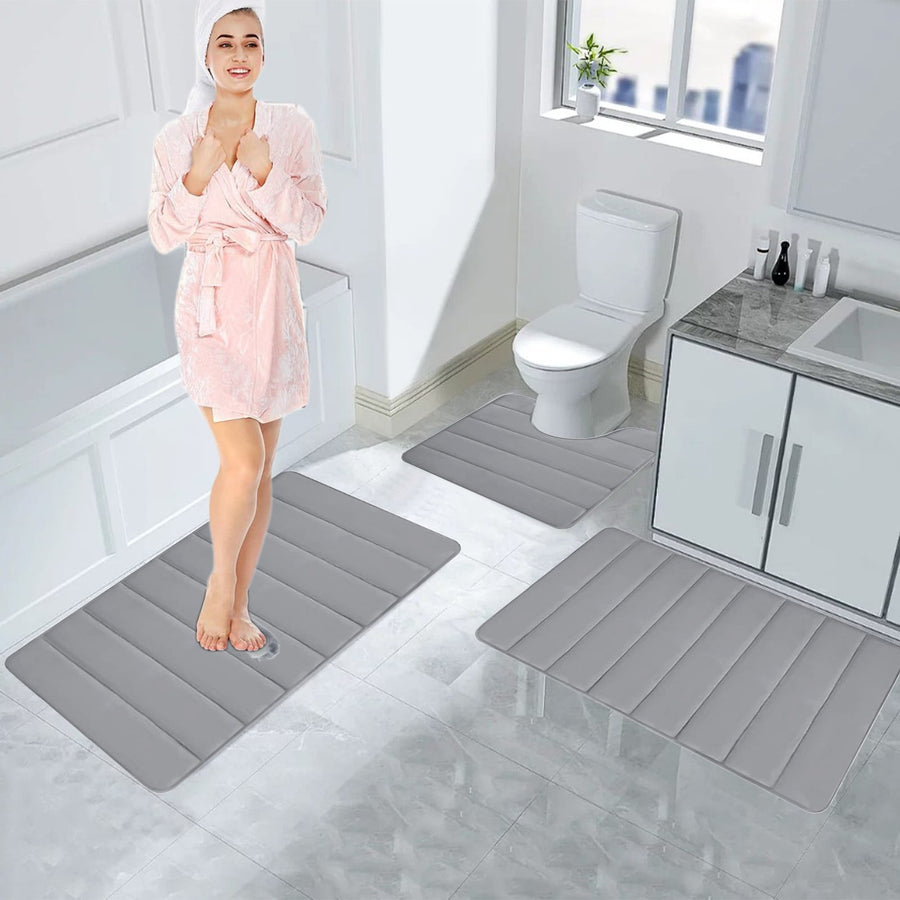 Memory Foam Toilet Rug, Non-Slip Bathroom Rugs, Toilet Rugs U Shaped Washable, Commode Contour Rug, Soft Comfortable Super Water Absorption #3_Gray