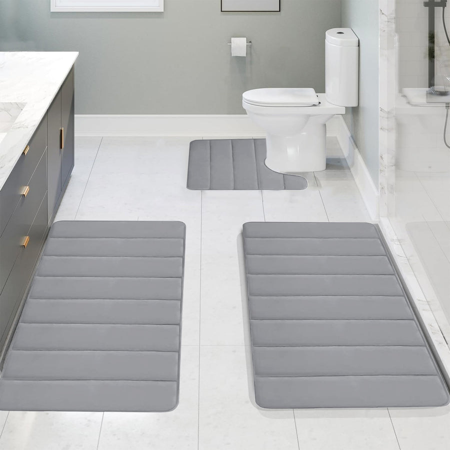 Memory Foam Toilet Rug, Non-Slip Bathroom Rugs, Toilet Rugs U Shaped Washable, Commode Contour Rug, Soft Comfortable Super Water Absorption #3_Gray